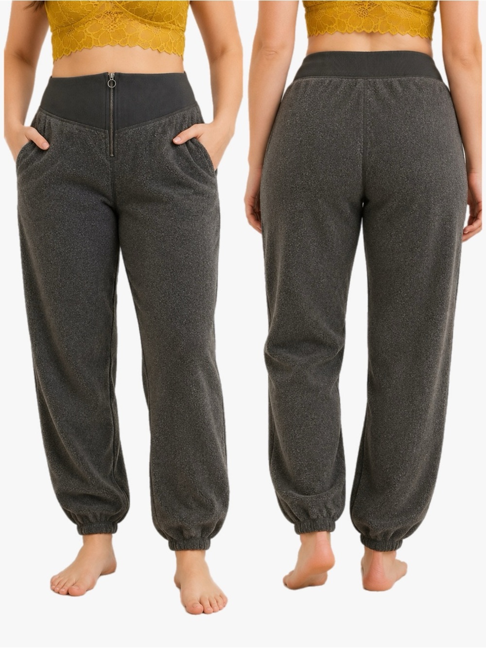 American Eagle Aerie Sherpa Fleece Corset Jogger Pants Gray Size Large High Rise